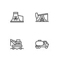 Set line Tanker truck, Oil platform in the sea, Nuclear power plant and pump pump jack icon. Vector