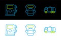 Set line Tanker truck, Petrol or gas station and Oil tanker ship icon. Vector