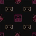 Set line Target with arrow, Envelope and Browser files on seamless pattern. Vector