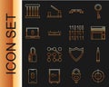 Set line Target sport, Bullet, Website template, Thief eye mask, Flasher siren, Laptop and lock, Prison window and Royalty Free Stock Photo