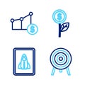 Set line Target, Startup project concept, Dollar plant and Pie chart and dollar icon. Vector Royalty Free Stock Photo