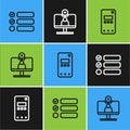 Set line Task list, Mobile phone and Video chat conference icon. Vector