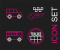 Set line Taxi car roof, Bus, Hand with taxi and Car icon. Vector