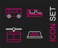 Set line Taxi car roof, Cable, High-speed train and Bus icon. Vector