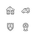 Set line Taxi client, Life insurance with shield, service rating and waiting time icon. Vector Royalty Free Stock Photo