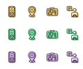 Set line Taxi driver license, mobile app, Location taxi car and icon. Vector