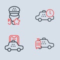 Set line Taxi waiting time, mobile app, car and service rating icon. Vector