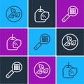 Set line Tea leaf, strainer with handle and bag lemon icon. Vector Royalty Free Stock Photo