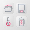 Set line Teapot, Pizza knife, Electronic scales and Cooking icon. Vector