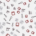 Set line Teaspoon, Coffee turk, Bag coffee beans and Electronic scales on seamless pattern. Vector