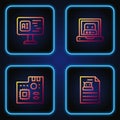 Set line Technical specification, Motherboard digital chip, Software and Creating robot. Gradient color icons. Vector Royalty Free Stock Photo