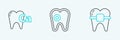 Set line Teeth with braces, Calcium for tooth and Tooth caries icon. Vector