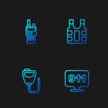 Set line Telephone call 911, Walkie talkie, and Bulletproof vest. Gradient color icons. Vector Royalty Free Stock Photo