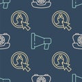 Set line Telephone, Create account screen and Megaphone on seamless pattern. Vector Royalty Free Stock Photo