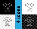 Set line Telephone handset icon isolated on black and white, transparent background. Phone sign. Vector Royalty Free Stock Photo