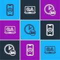 Set line Telephone 24 hours support, Clock and Question and Answer icon. Vector