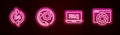 Set line Telephone 24 hours support, , Laptop and FAQ and Browser setting. Glowing neon icon. Vector