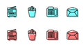 Set line Telephone, Printer, Full trash can and Envelope icon. Vector