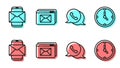 Set line Telephone with speech bubble chat, Mobile and envelope, Website and envelope and Clock icon. Vector Royalty Free Stock Photo