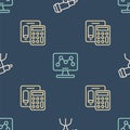 Set line Telescope, Calculator and Genetic engineering on seamless pattern. Vector