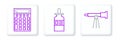 Set line Telescope, Calculator and Glass bottle with pipette icon. Vector