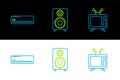 Set line Television, Air conditioner and Stereo speaker icon. Vector