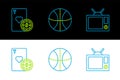 Set line Television, Casino chip and playing cards and Basketball ball icon. Vector