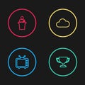 Set line Television tv, Trophy cup, Cloud and Speaker icon. Vector