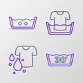 Set line Temperature wash, Dirty t-shirt, Basin with and icon. Vector