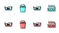 Set line Temperature wash, , Trash can and Brush for cleaning icon. Vector