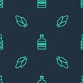 Set line Tequila bottle, Corn and Tabasco sauce on seamless pattern. Vector