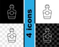Set line Tequila bottle icon isolated on black and white, transparent background. Mexican alcohol drink. Vector Royalty Free Stock Photo