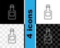 Set line Tequila bottle icon isolated on black and white, transparent background. Mexican alcohol drink. Vector Royalty Free Stock Photo