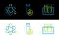 Set line Test tube, Atom and with toxic liquid icon. Vector