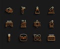Set line Test tube, Chemical formula H2O, Radioactive, Atom, flask on stand, Microscope and icon. Vector