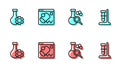 Set line Test tube, Data visualisation and flask stand icon. Vector