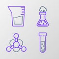 Set line Test tube and flask chemical, Bacteria, and Laboratory glassware or beaker icon. Vector Royalty Free Stock Photo