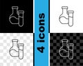 Set line Test tube and flask chemical laboratory test icon isolated on black and white, transparent background Royalty Free Stock Photo