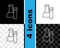 Set line Test tube and flask chemical laboratory test icon isolated on black and white, transparent background Royalty Free Stock Photo