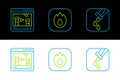 Set line Test tube and flask, Chemical online and Fire flame icon. Vector