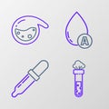 Set line Test tube and flask chemical, Pipette, Water drop and icon. Vector