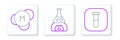 Set line Test tube and flask, Molecule and on fire icon. Vector
