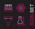 Set line Test tube flask on stand, Funnel or filter, Chemical formula and chemical icon. Vector Royalty Free Stock Photo