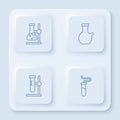 Set line Test tube flask on stand, and . White square button. Vector