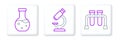 Set line Test tube, and Microscope icon. Vector