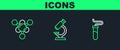 Set line Test tube, Molecule and Microscope icon. Vector