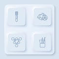 Set line Test tube, Radioactive, Molecule and Laboratory glassware. White square button. Vector Royalty Free Stock Photo