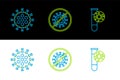 Set line Test tube with virus, Virus and Stop icon. Vector