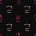 Set line Test tube with water drop, Glass and Big bottle clean on seamless pattern. Vector