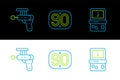Set line Tetris, Ray gun and 90s Retro icon. Vector